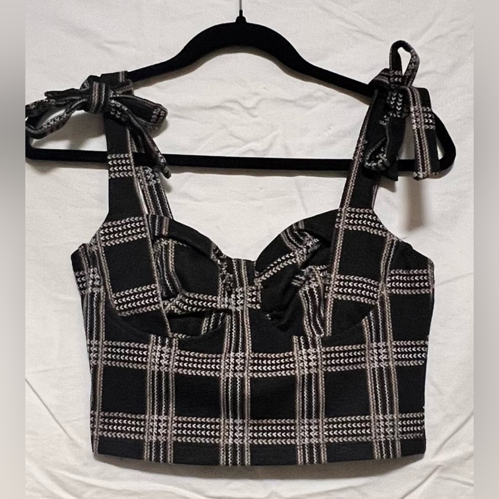 Rabbit Rose Plaid Sleeveless Tie Crop Tank Top Bustier Corset Fitted Bra - Picture 3 of 8